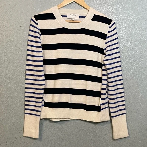 La Ligne Bold Navy Stripe Fuzzy Crewneck Pullover Sweater - Picture 2 of 12